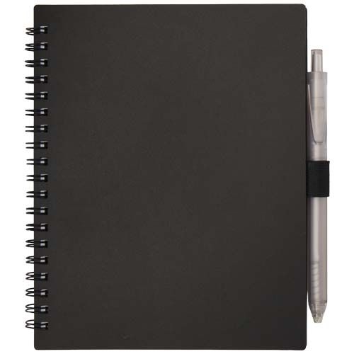 PF106298-4Niove Softcover Notizbuch aus recyceltem Kunststoff mit Kugelschreiber _blaue Mine_ schwarz