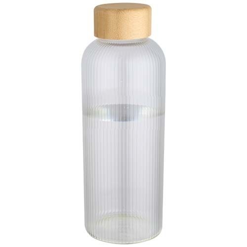 PF100930Mirage 650 ml einwandige Trinkflasche aus Borosilikatglas mit Bambusdeckel