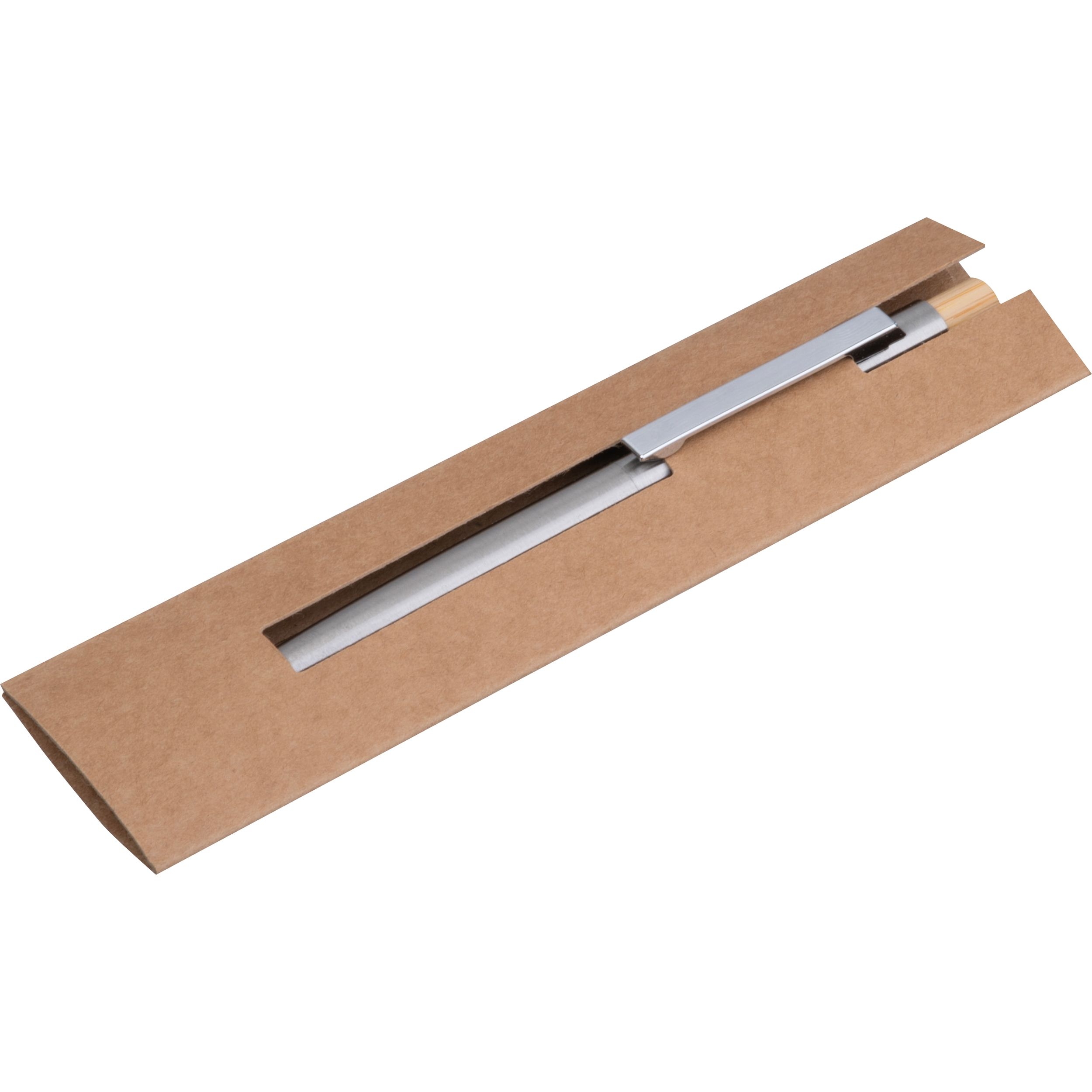 MA15429-07Recycelter Edelstahl Kugelschreiber mit Bambusdruecker SAVANNAH_ silbergrau