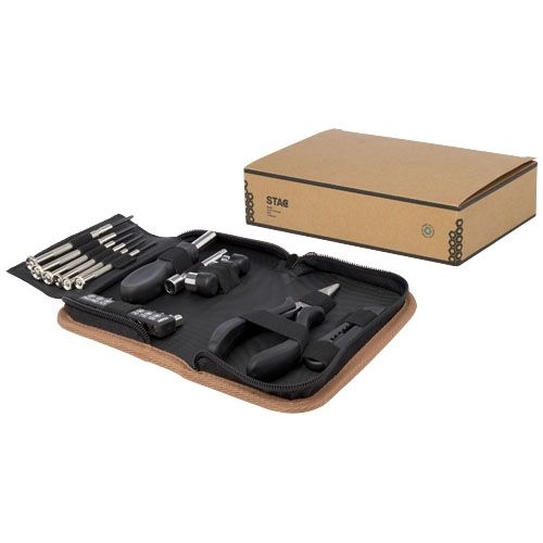 PF104579-1Spike 24-teiliges Werkzeugset aus recyceltem RCS Kunststoff mit Korketui_ natur