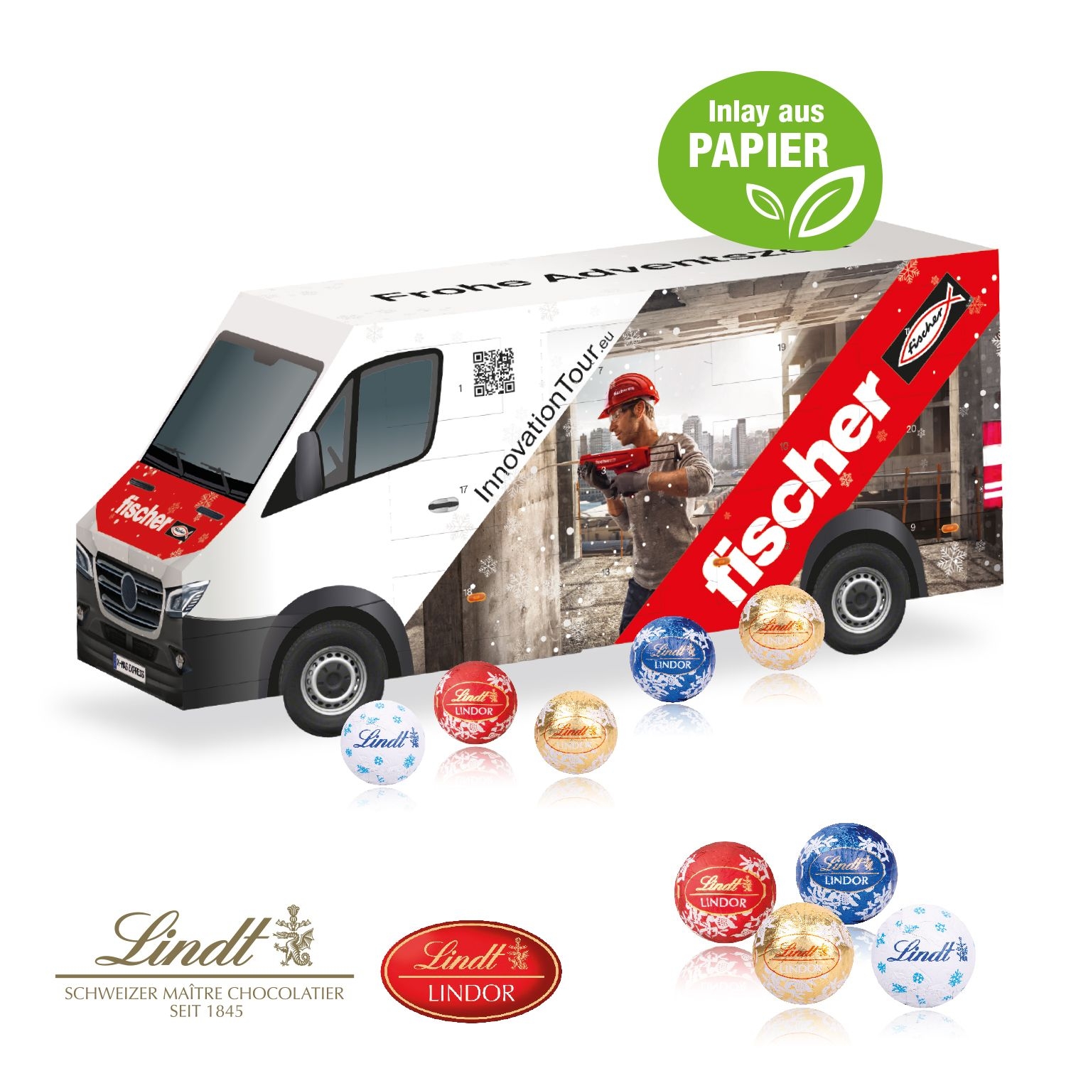 CD553553D Adventskalender Transporter mit Lindt Schokolade mit Papier-Inlay