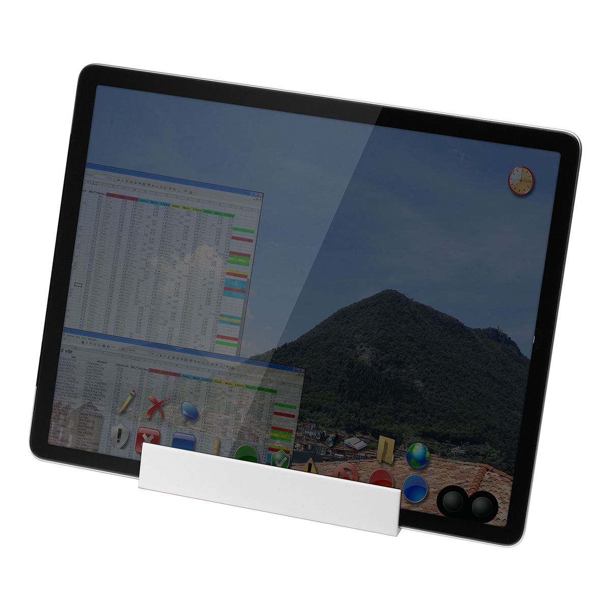 HE7843KPC-F7-0Smartphone-_Tabletstaender mit Zettelbox und Koecher_ gefrostet glasklar_ weiss