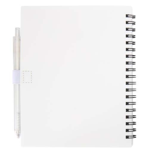 PF106298-1Niove Softcover Notizbuch aus recyceltem Kunststoff mit Kugelschreiber _blaue Mine_ weiss