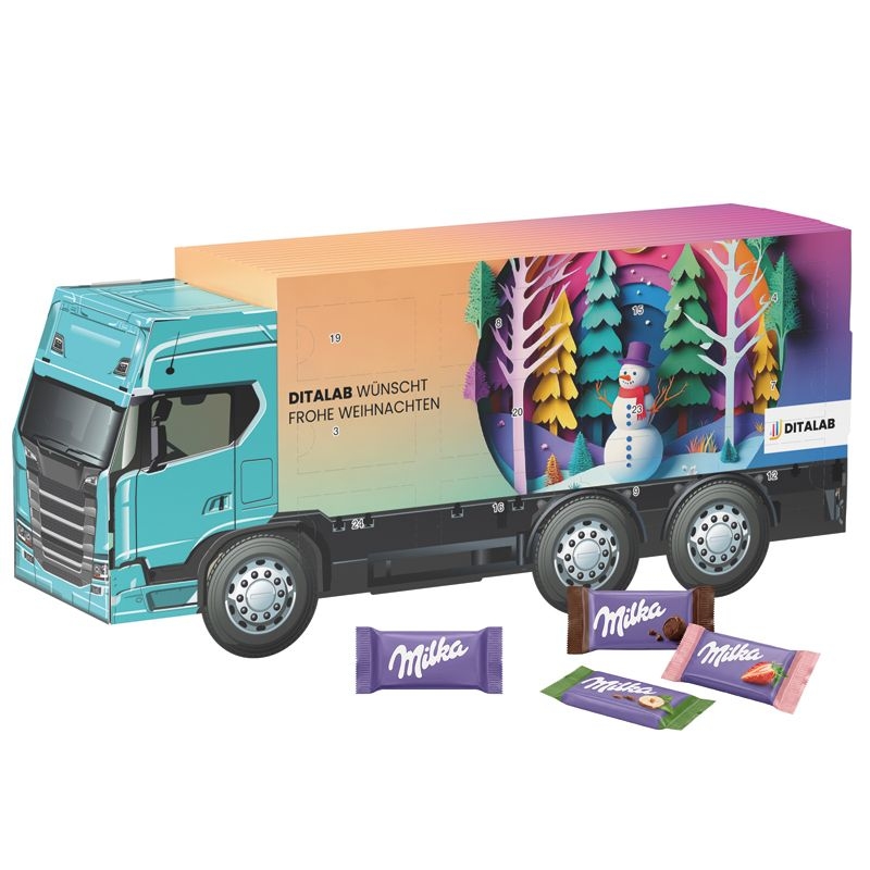 JG20196-1Adventskalender LKW long Milka_ Milka Schokolade_ Motiv-Vorlage