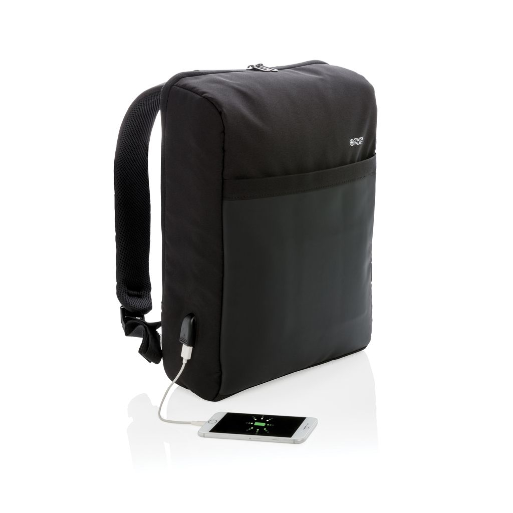 XDP762.37-1Swiss Peak 15_ Anti-Diebstahl RFID _ USB Rucksack_ schwarz