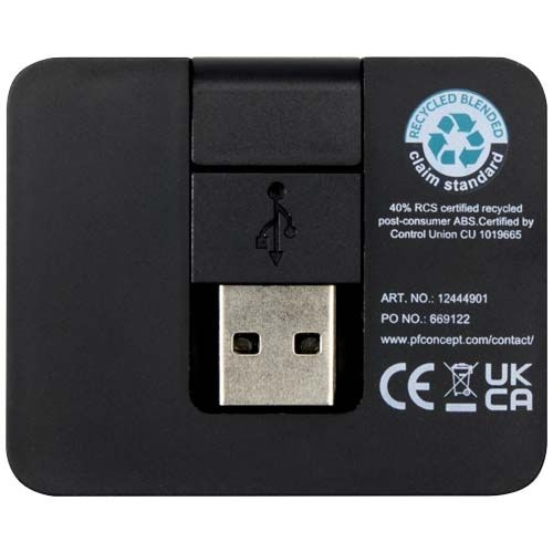 PF124449-2Gaia 4 Port USB Hub mit USB-A- und Typ-C-Ausgang und zwei Eingaengen aus recyceltem Kunststoff_ schwa