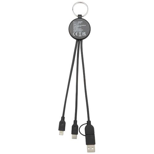 PF124325-1Tecta  6-in-1 Ladekabel mit Schluesselring aus recyceltem Kunststoff und Bambus_ schwarz