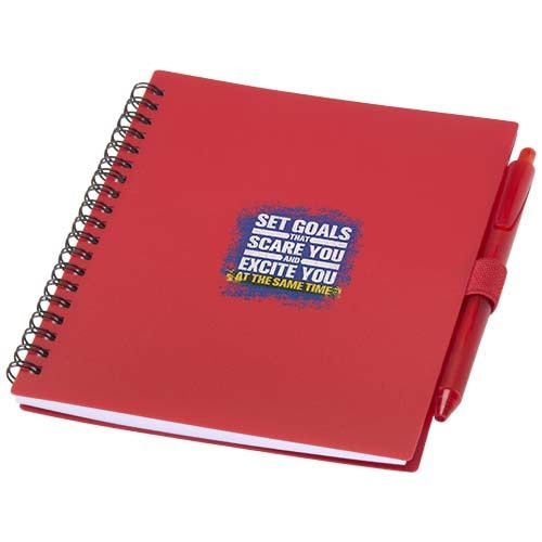 PF106298-2Niove Softcover Notizbuch aus recyceltem Kunststoff mit Kugelschreiber _blaue Mine_ rot