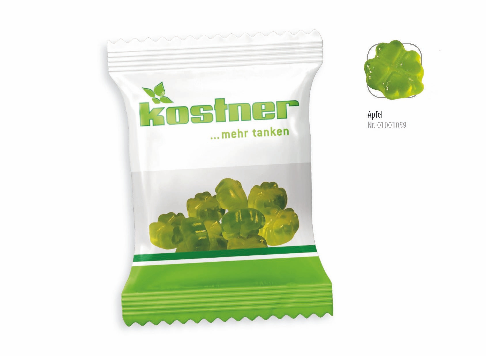SW1059-2Fruchtgummi Kleeblatt Werbetuete_Kleeblatt_ transparente Folie