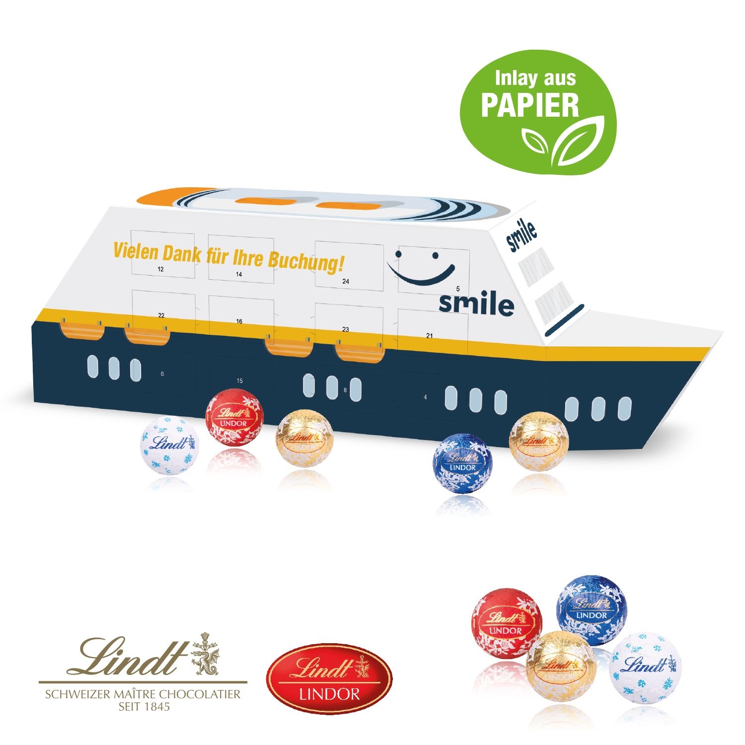 CD554453D Adventskalender _Schiff_ mit Lindt Schokolade mit Papier-Inlay