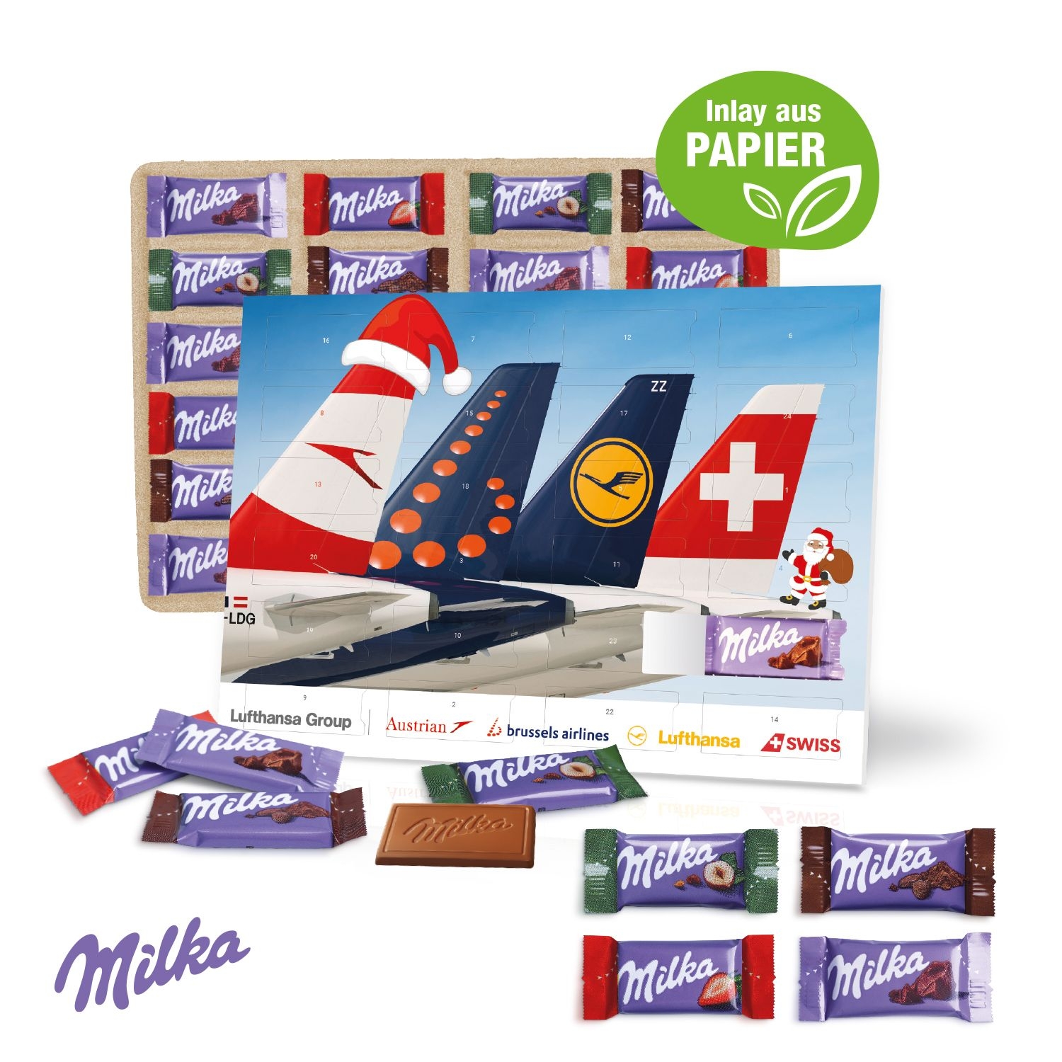 CD55359-02Tisch-Adventskalender mit Milka Schokolade_ Inlay aus Papier_ Individuelles Motiv