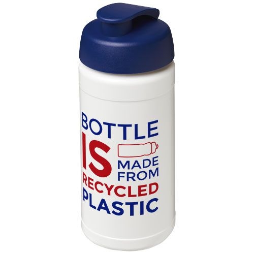 PF210461-1Baseline 500 ml recycelte Sportflasche mit Klappdeckel _ weiss_blau