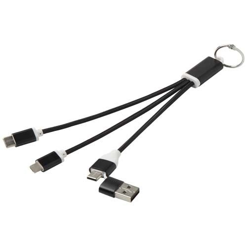 PF124382-4Metal 4-in-1 Ladekabel aus recyceltem Aluminium mit Schluesselanhaenger_ schwarz