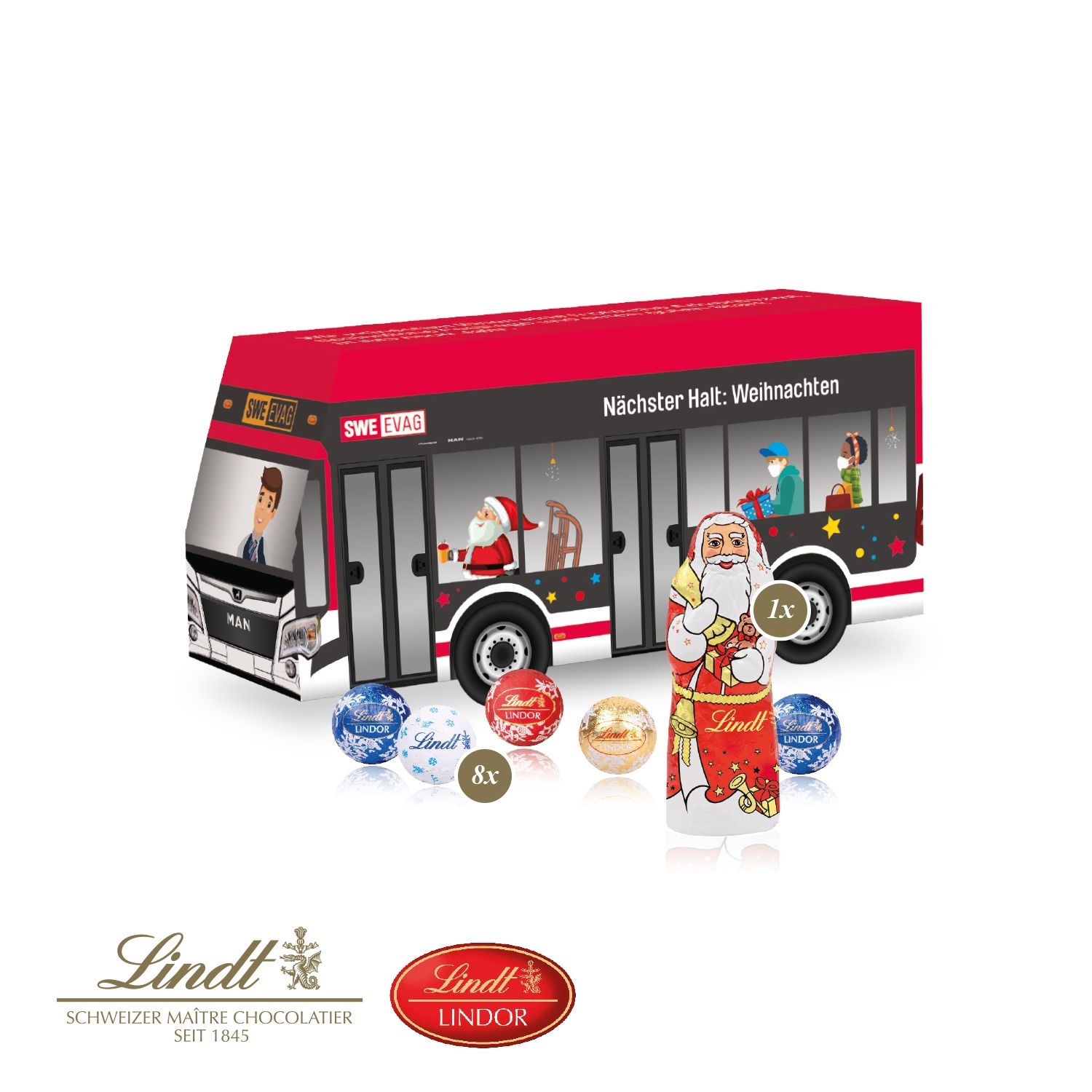 CD95558-013D Praesent _Bus_ mit Lindt Minis und Nikolaus_ Lindt Weihnachts-Mix