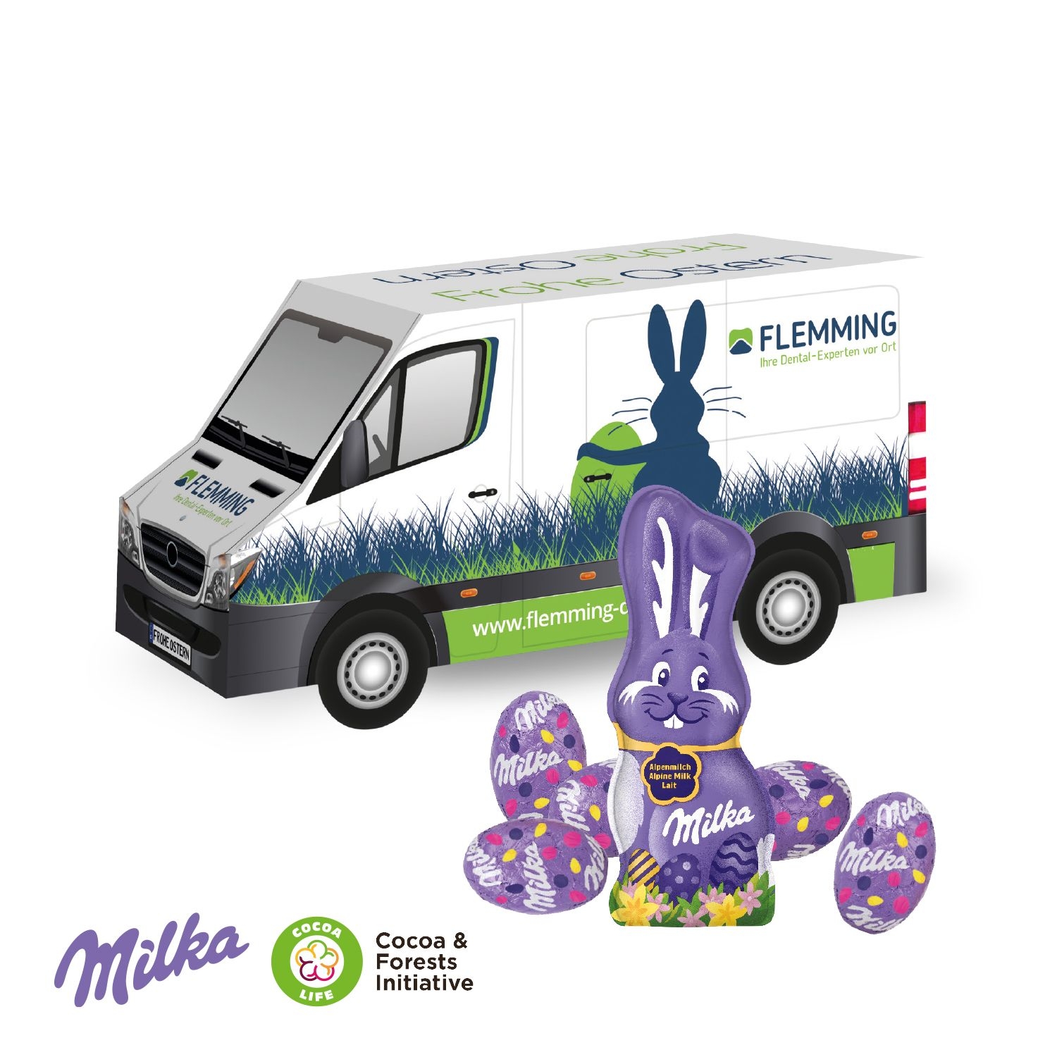 CD94716-013D Praesent _Transporter_ Ostern mit Milka Schokoladenmischung_ Milka Schokomischung