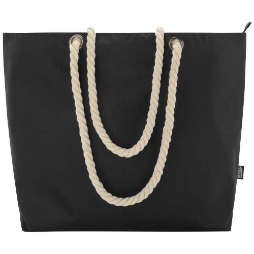 PF130079-6Panama Strandkuehltasche mit Kordelgriffen aus recyceltem GRS-Material_ 23L_ schwarz