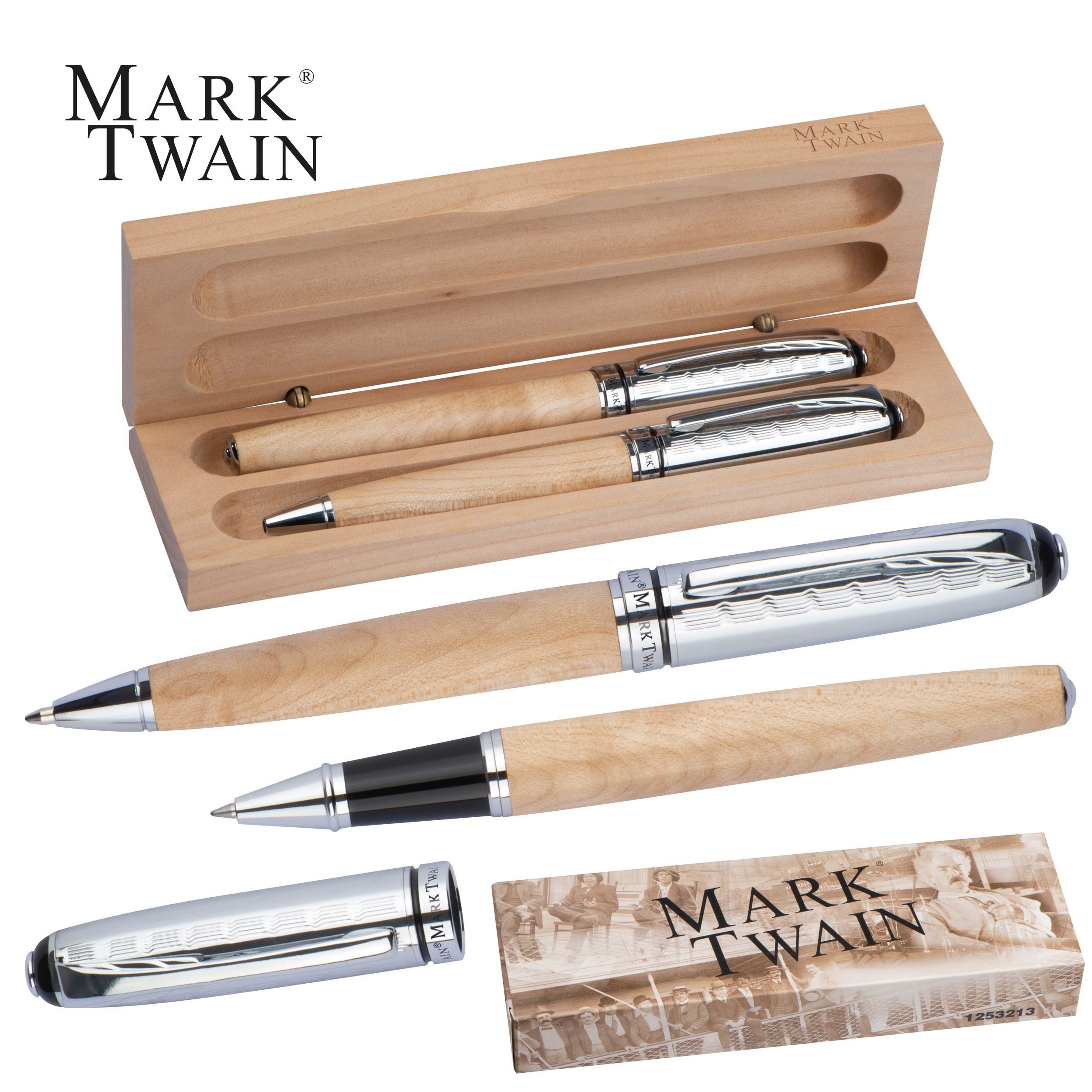 MA12532-13Mark Twain Schreibset aus Holz ROLAND_ beige