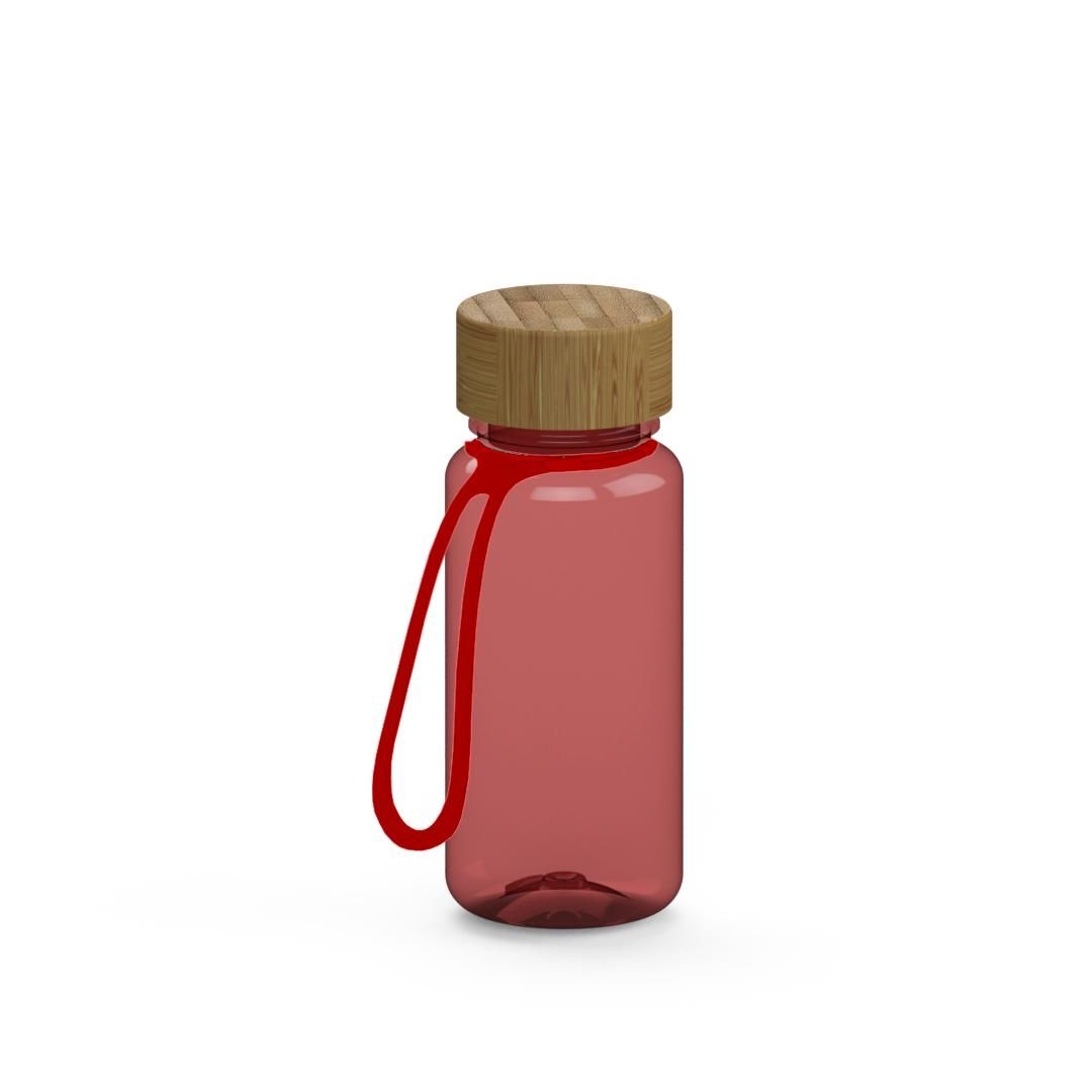 EL01249-7Trinkflasche _Natural_ 400 ml_ inkl. Strap_ transparent-rot_ rot