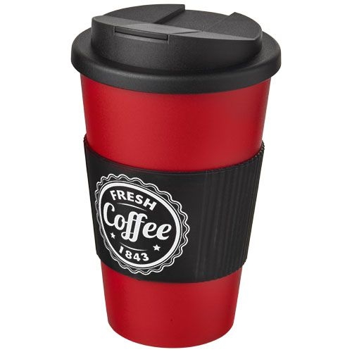 PF210696-15Americano® 350 ml Isolierbecher mit Schutzring _ auslaufsicherem Schraubverschluss_ rot_schwarz