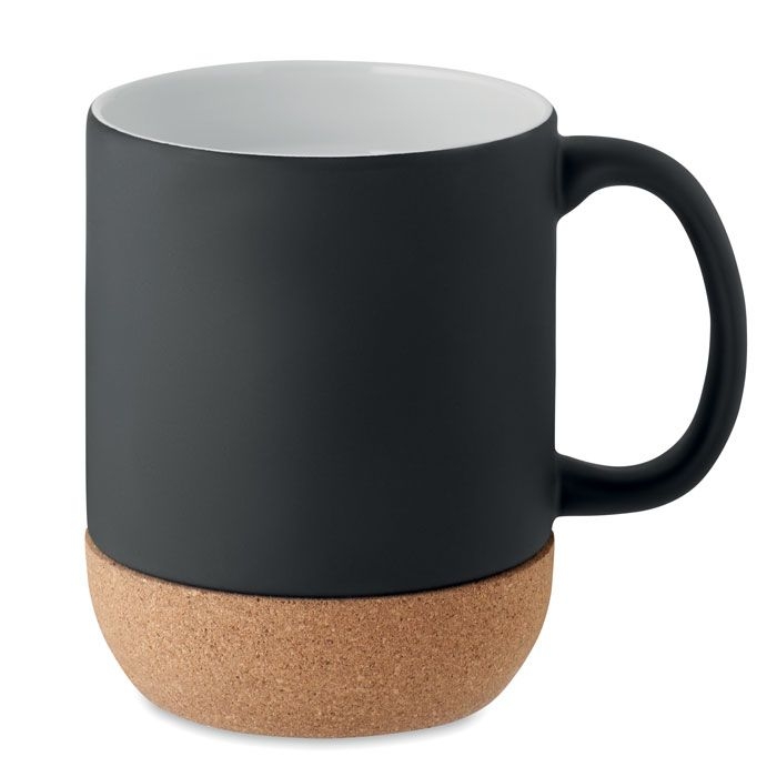 Matt Kaffeebecher mit  Kork 300 ml, Schwarz