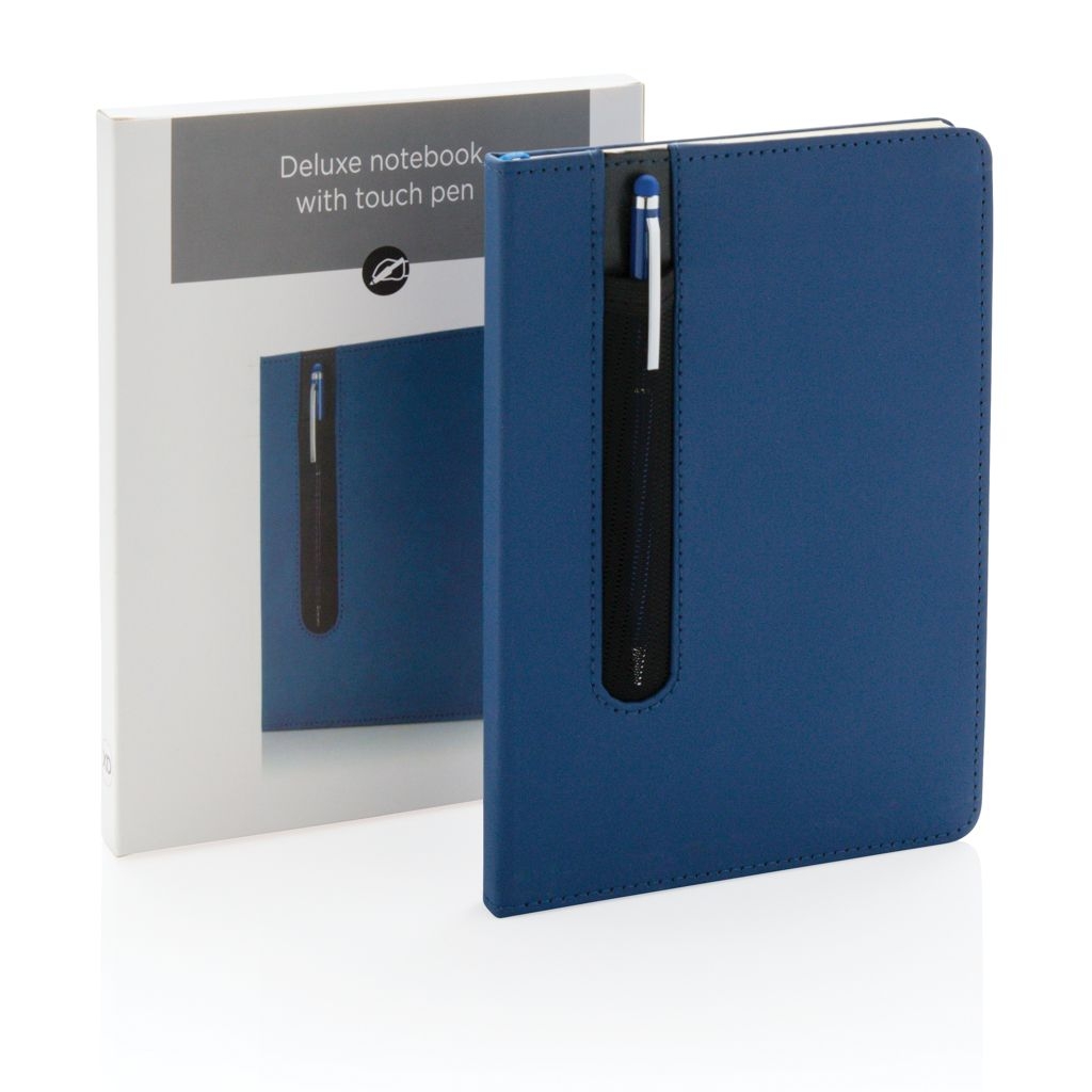 XDP773.31-5Basic Hardcover PU A5 Notizbuch mit Stylus-Stift_ navy blau