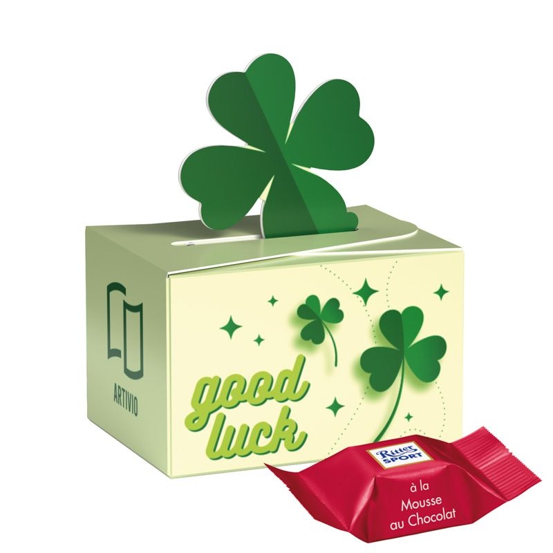 JG10239-1Geschenkbox Mini Kleeblatt Ritter SPORT_ Ritter Sport Schokowuerfel_ Mousse au Chocolate