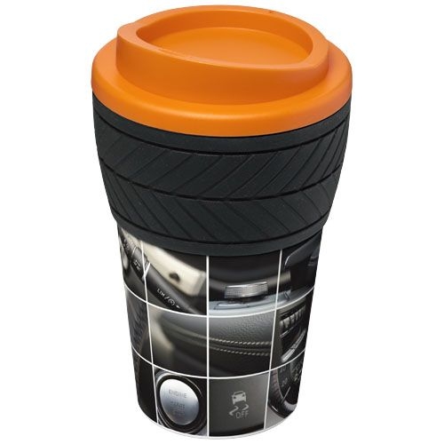 PF210088-9Brite-Americano® 350 ml Isolierbecher mit Schutzring Reifen-Design_ orange