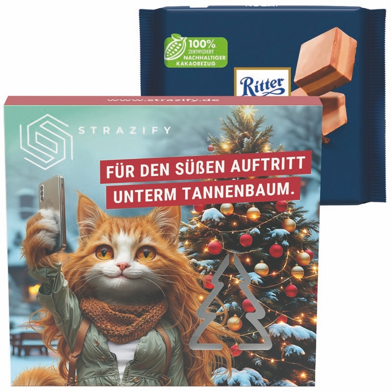 JG20157-2Praesentbox Premium Tannenbaum Ritter SPORT_ Ritter Sport 100g_ Nugat_ Tannenbaum