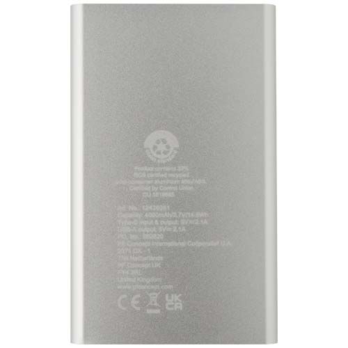 PF124380-3Pep 4000 mAh Type-C Powerbank aus recyceltem Aluminium _ silber