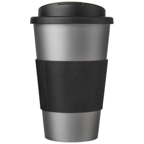 Americano® 350 ml Isolierbecher mit Schutzring & auslaufsicherem Schraubverschluss, silber,schwarz