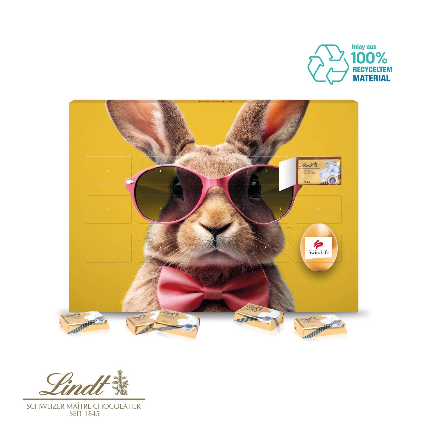 CD94314-01Tisch-Osterkalender mit 14 Tuerchen_ Lindt Schokotaefelchen