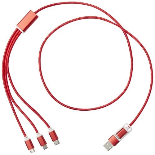 PF124386-1Versatile 5-in-1 Ladekabel aus recyceltem Aluminium_ rot