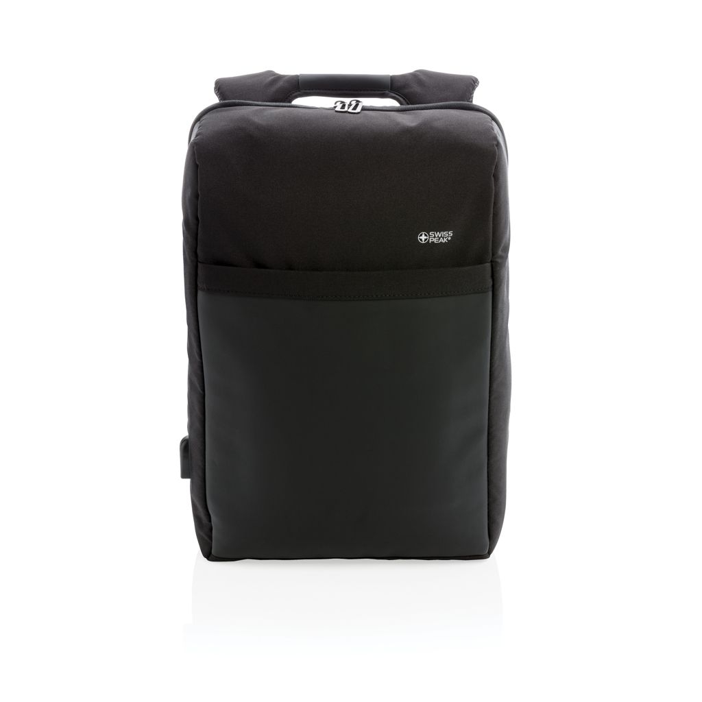 XDP762.37-1Swiss Peak 15_ Anti-Diebstahl RFID _ USB Rucksack_ schwarz