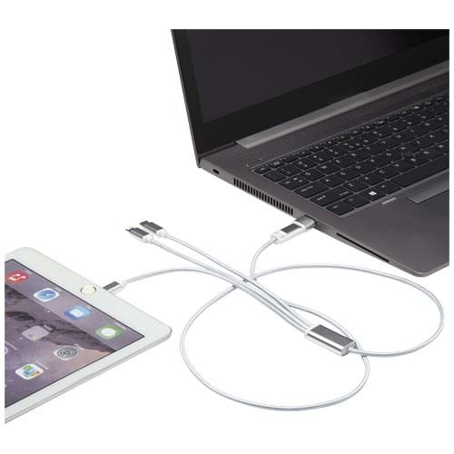PF124386-3Versatile 5-in-1 Ladekabel aus recyceltem Aluminium_ silber