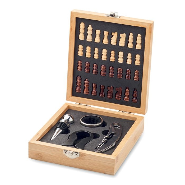 MO2393-40Chesset Weinset mit Schachspiel_ holz