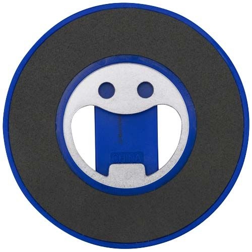 PF124461-3Ain Magnetische Smartphonehalterung  aus recyceltem Kunststoff mit Flaschenoeffner _ royalblau