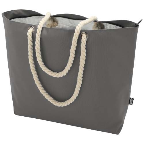 PF130079-5Panama Strandkuehltasche mit Kordelgriffen aus recyceltem GRS-Material_ 23L_ grau