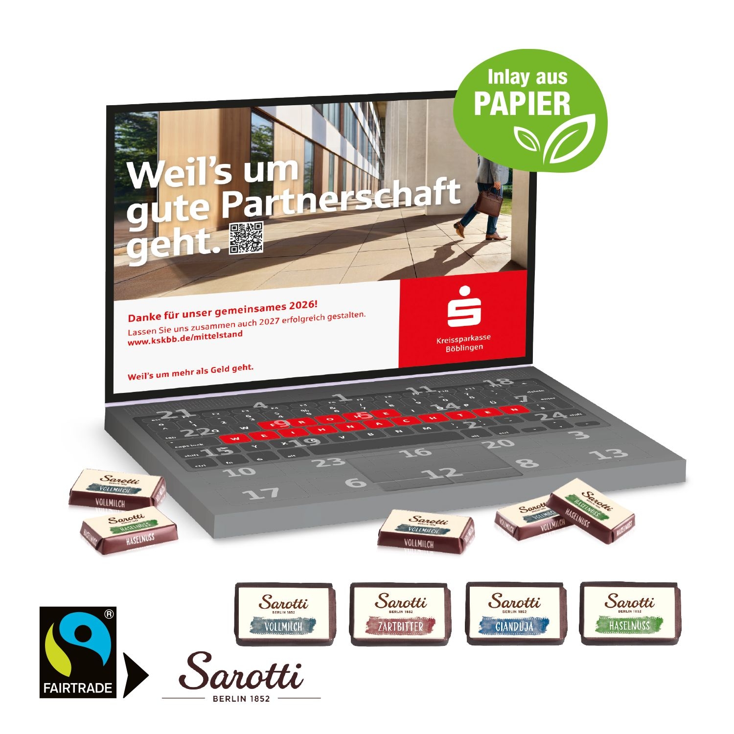 CD55435-02Adventskalender _Laptop_ mit Sarotti Fairtrade® Schokolade_ Inlay aus Papier_ Individuelles Motiv