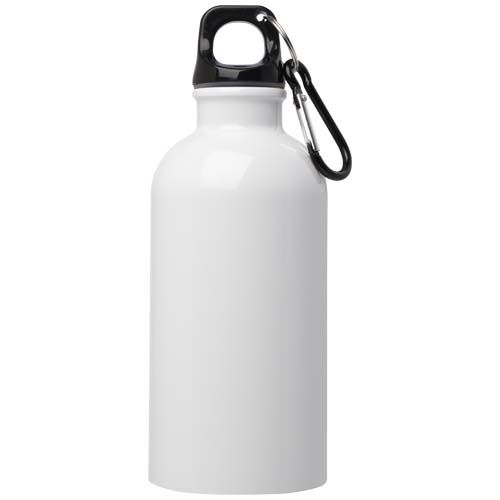 PF100860-1Oregon 400 ml RCS-zertifizierte_ einwandige Trinkflasche aus Edelstahl mit Karabinerhaken_ weiss