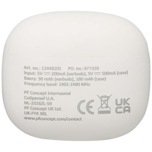 PF124482-1Alterf True Wireless Bluetooth® Headset aus recyceltem Kunststoff mit Silikon-Ohrstoepseln_ weiss