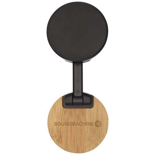 PF124463-2Alcor Klappbare magnetische Smartphonehalterung aus recyceltem Kunststoff mit Bambusdetails_ schwarz