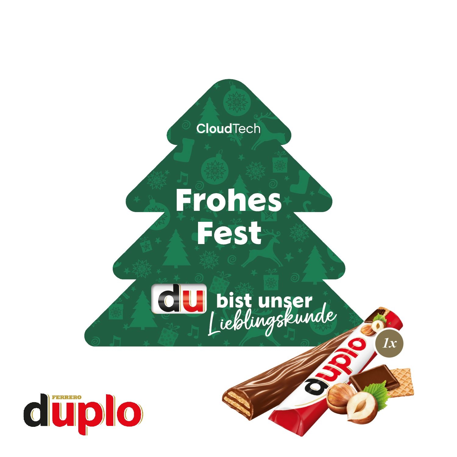 CD95596-01Werbekarte _Weihnachtsbaum_ mit duplo_ duplo Riegel
