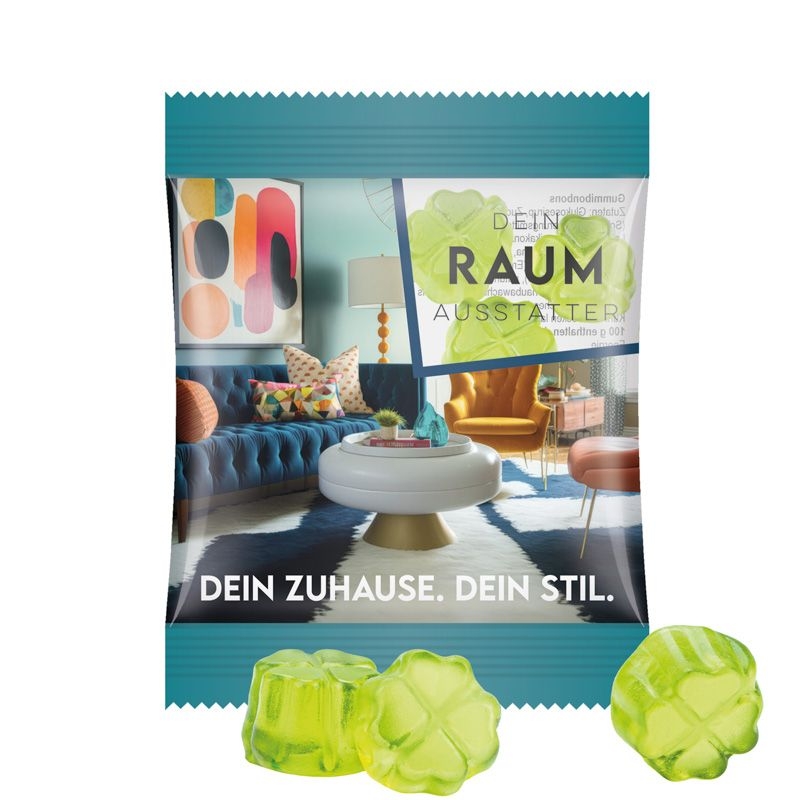 JG10062-22Minituete 15g_ Fruchtgummi Standardformen_ Kleeblatt_ transparente Folie