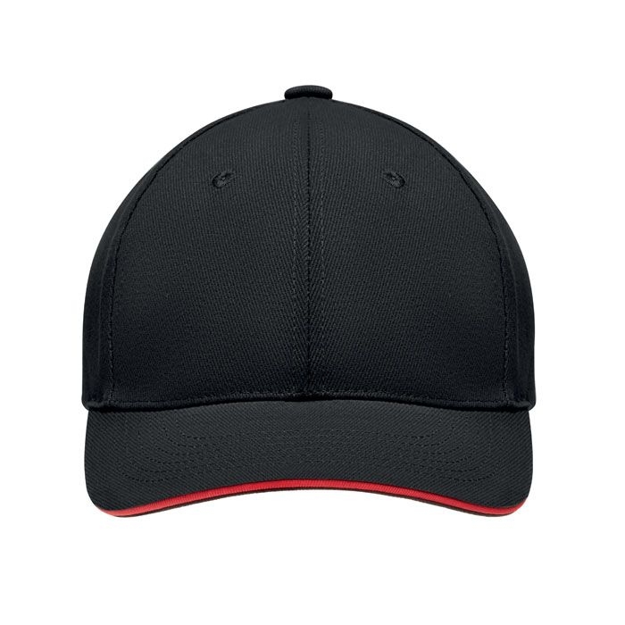 MO9643-83Tekapo Baseball cap 6 panels 270g_m²_ schwarz_rot