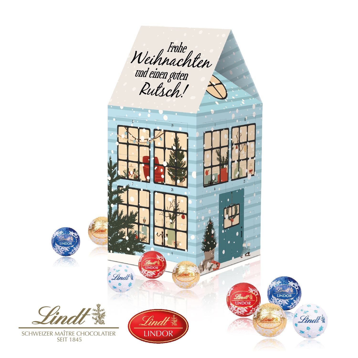 CD95215-02Adventskalender Haus _XL_ mit Lindt Schokolade_ Individuelles Motiv