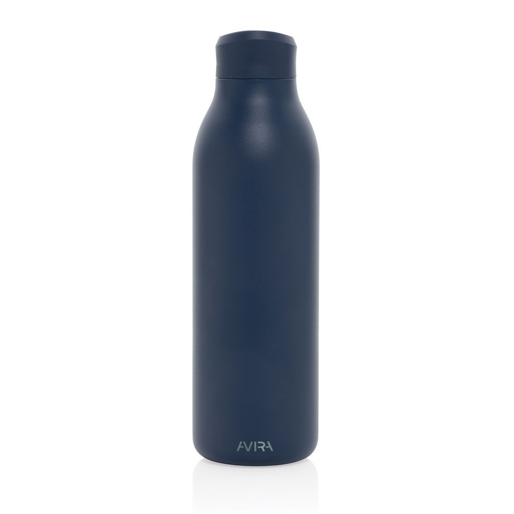 XDP438_09-25Avira Alok 360 Klick-Wasserflasche aus RCS rec. Stahl_ 600ml_ navy blau