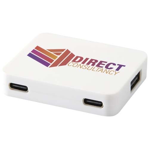 PF124449-1Gaia 4 Port USB Hub mit USB-A- und Typ-C-Ausgang und zwei Eingaengen aus recyceltem Kunststoff_ weiss