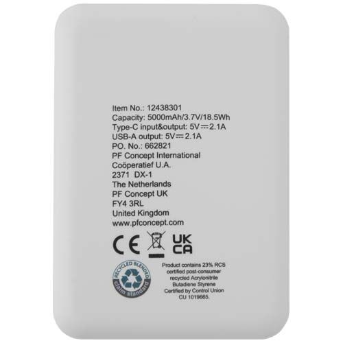 PF124383-1Asama 5000 mAh Typ-C Powerbank aus recyceltem Kunststoff_ weiss