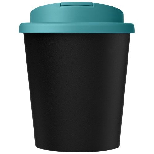 PF210455-9Americano® Espresso Eco 250 ml recycelter Isolierbecher mit auslaufsicherem Deckel _ schwarz_aquabla