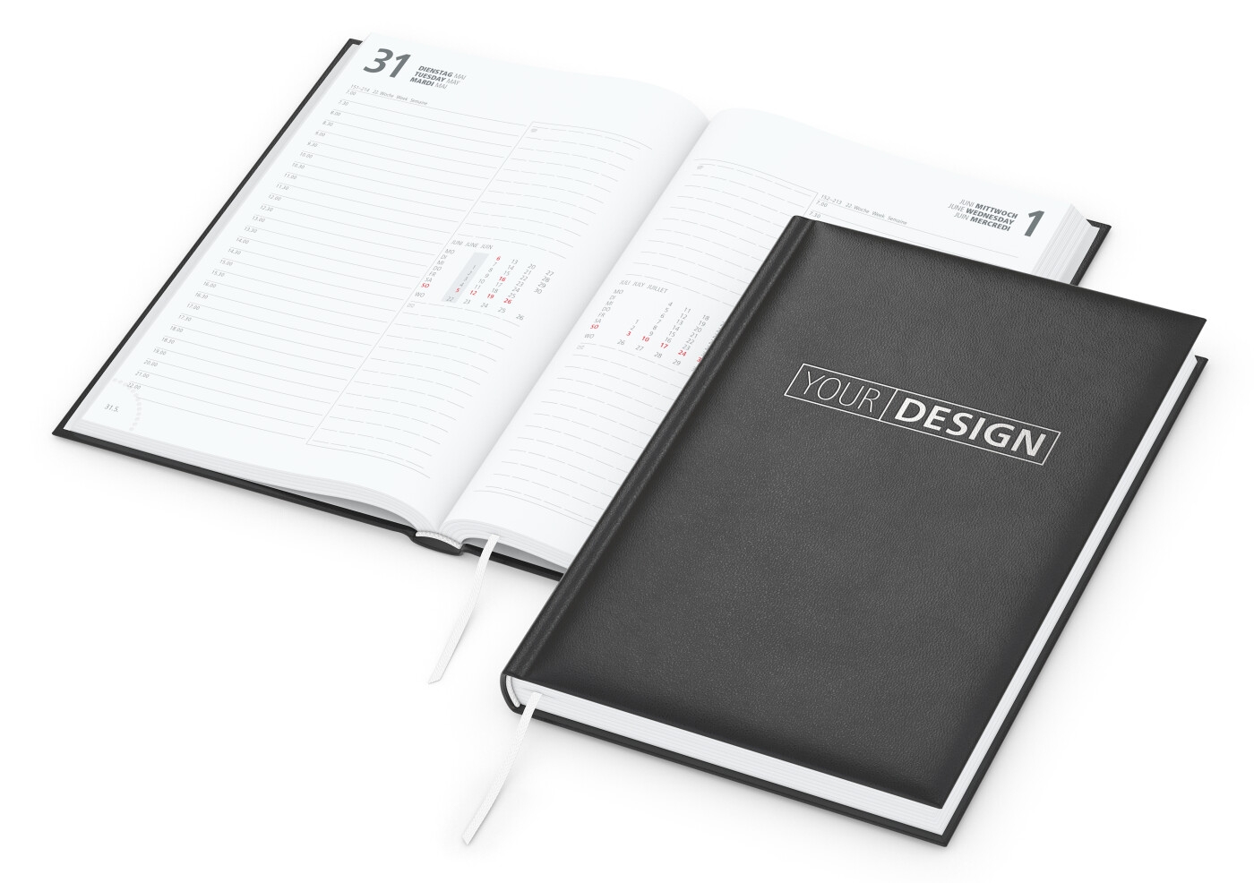 GE0020-SCSWerbeartikel Buchkalender Image_ schwarz_ Silberpraegung